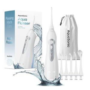 AquaSonic AquaFlosser - Cordless Rechargeable Water Flosser 5 tips (White)